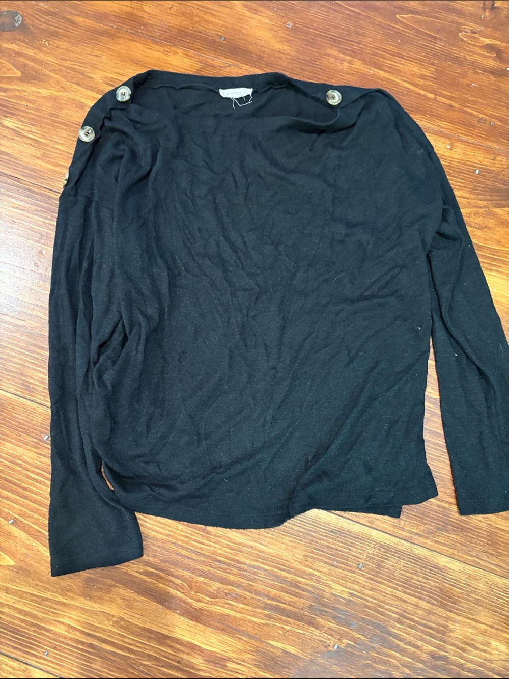 Promesa Black Crewneck Sweater with Shoulder Buttons
